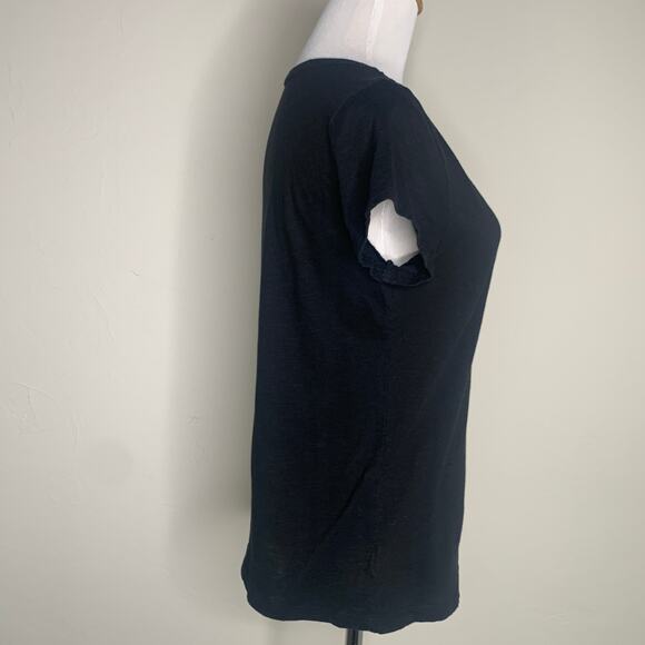 LOFT Black T Shirt Embellished Sequin Bead Front Detail Sz Medium Petite - Picture 4 of 8